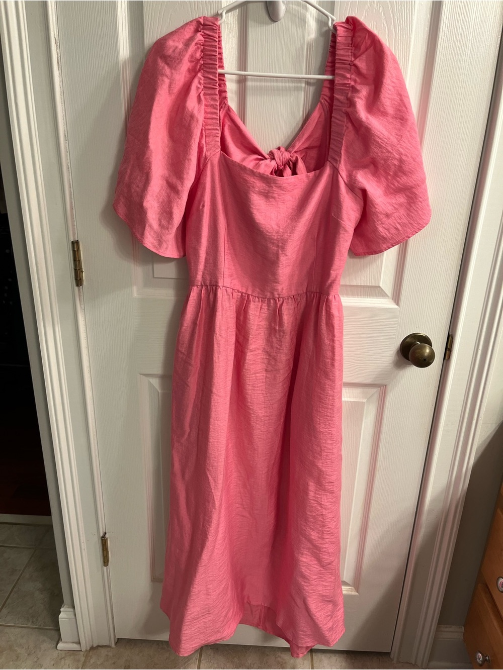 a new day Pink Puff-Sleeve Tie-Back Midi Dress